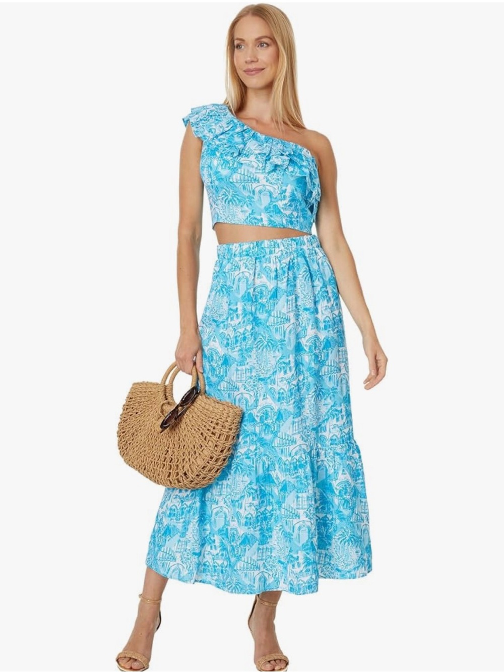 Lily Pulitzer Kasida Ruffle One shoulder top and skirt set